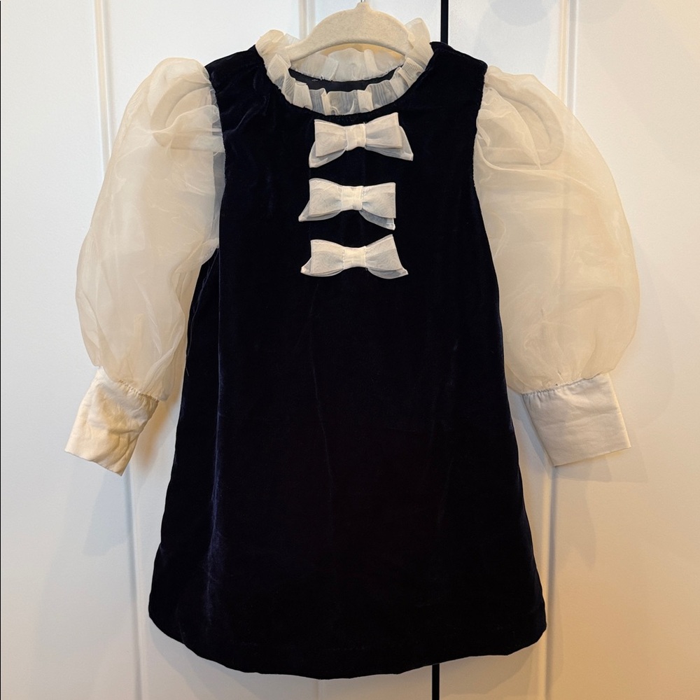 NWT Janie and Jack Navy Velvet Dress with Cream Accents